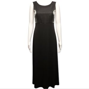 15. 90s Vintage Donna Rico Evening Black Metallic Empire Waist Dress Size 4
